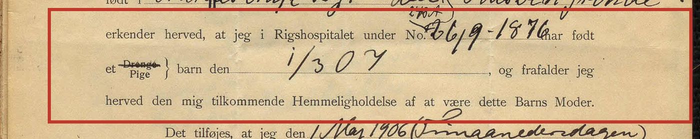 Mødres erklæringer om at opgive hemmeligholdelsen, børn født 1907