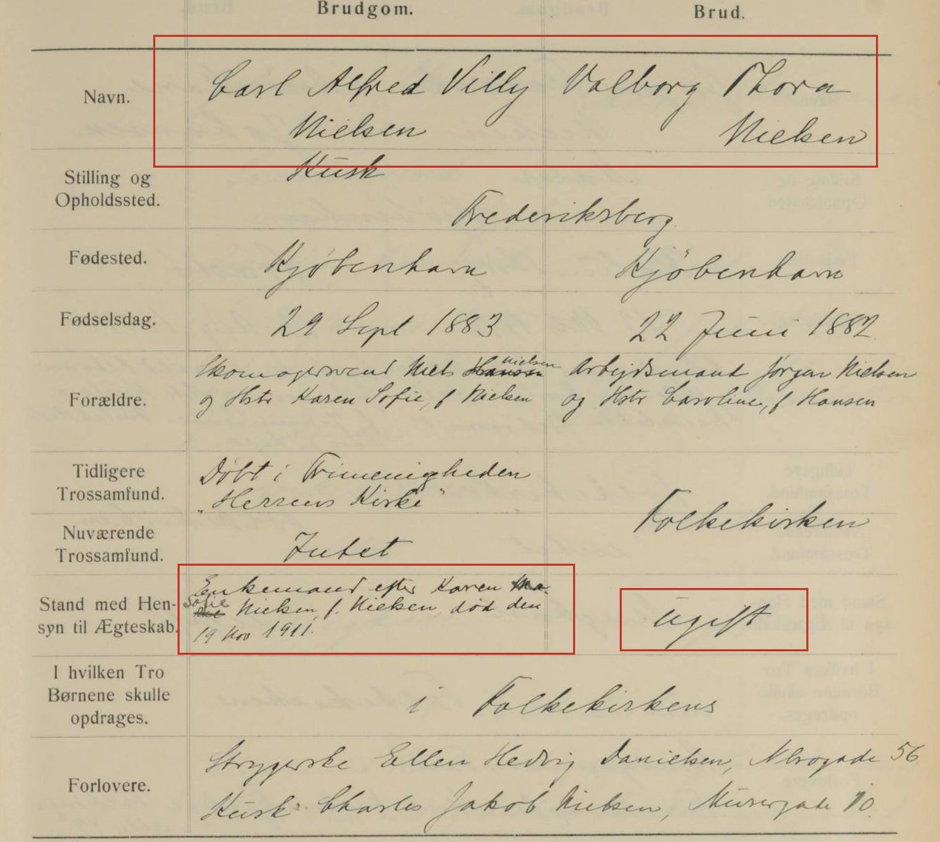 Carl og Valborgs borgerlige vielse, Københavns Rådhus, 1913